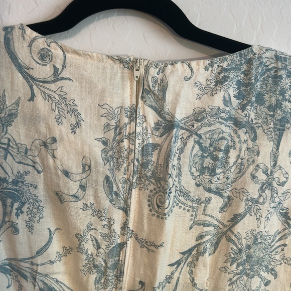 Vintage 1990s Linen Match Blue and White Dress Size 6P. - Picture 5 of 11